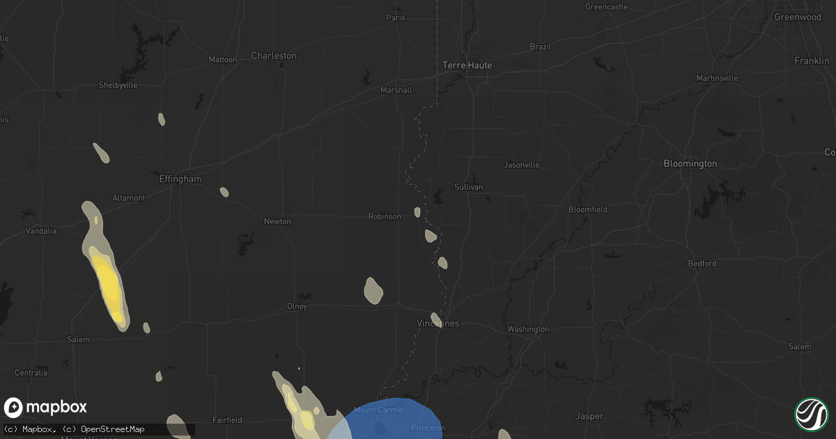 Hail map in Palestine, IL on July 26, 2026