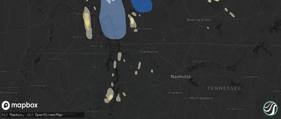 Hail map in Palmyra, TN on July 26, 2026