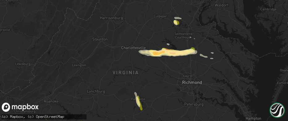 Hail map in Palmyra, VA on July 26, 2026