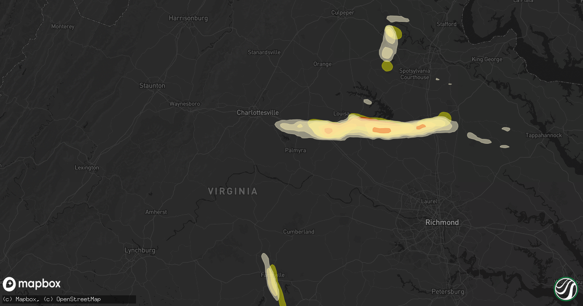 Hail map in Palmyra, VA on July 26, 2026
