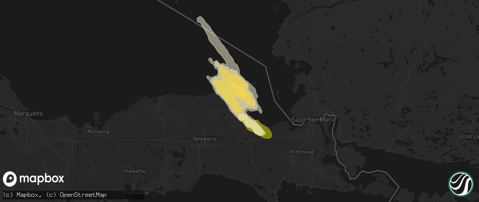 Hail map in Paradise, MI on July 26, 2026
