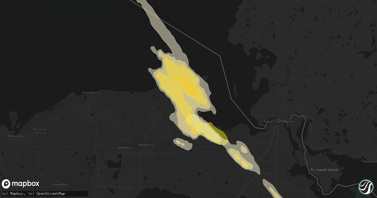 Hail map in Paradise, MI on July 26, 2026