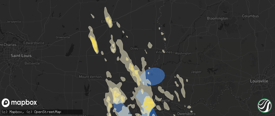 Hail map in Parkersburg, IL on July 26, 2026