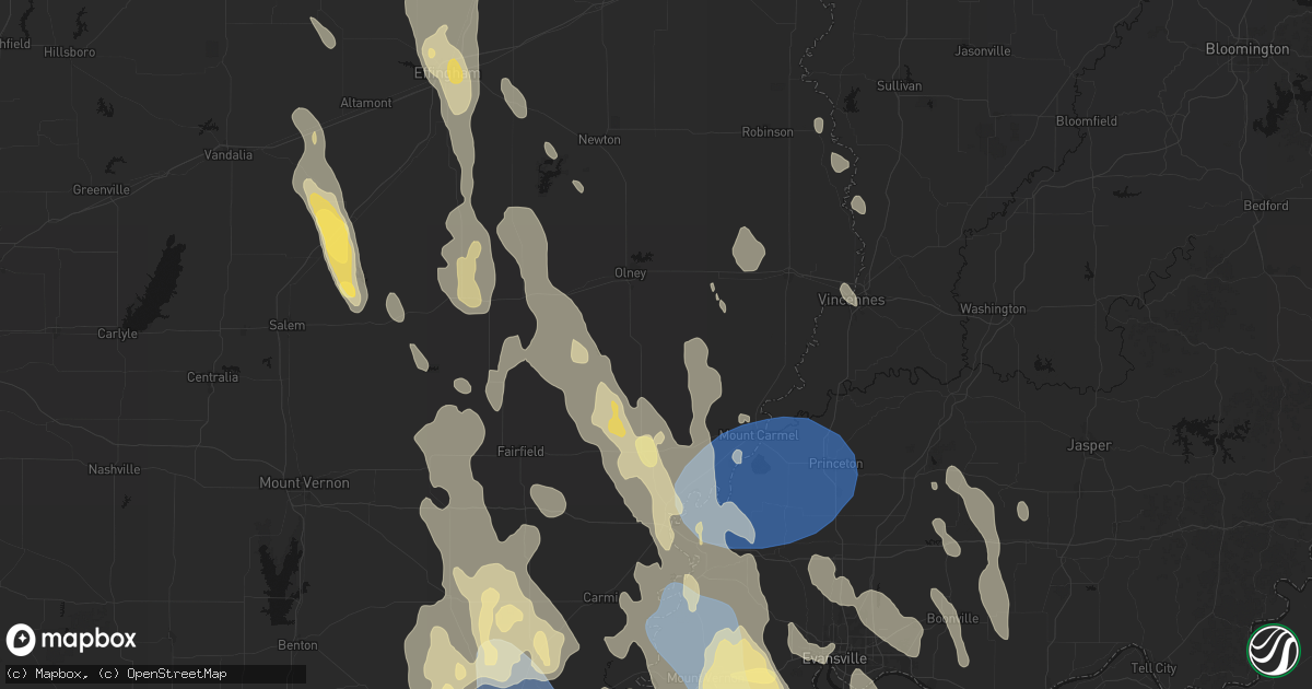 Hail map in Parkersburg, IL on July 26, 2026