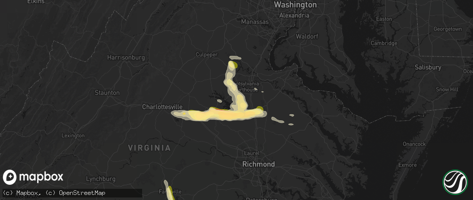 Hail map in Partlow, VA on July 26, 2026
