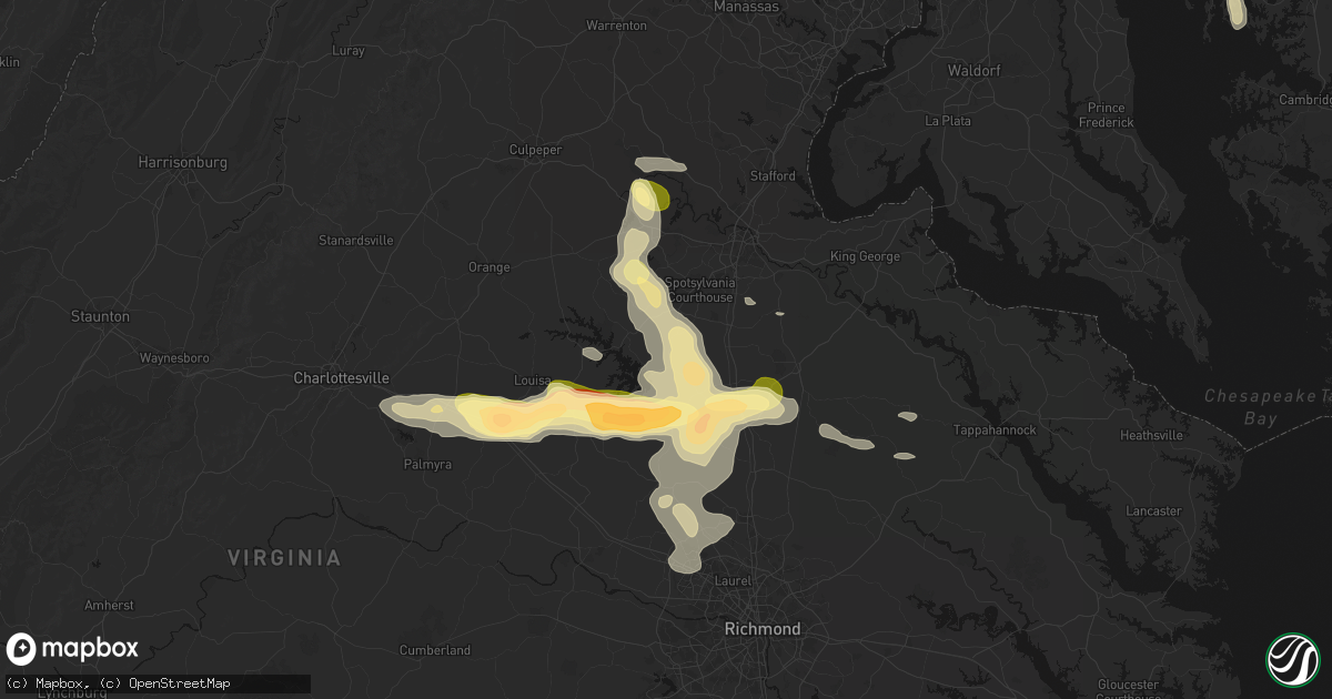 Hail map in Partlow, VA on July 26, 2026