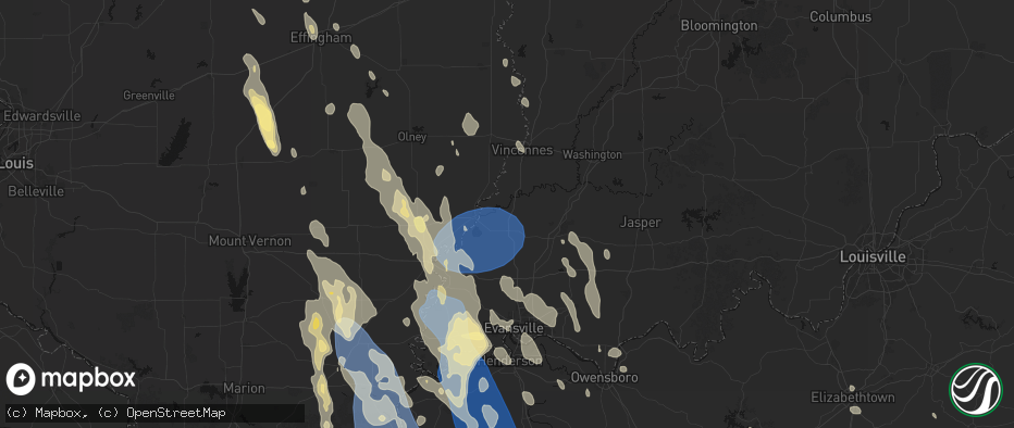 Hail map in Patoka, IN on July 26, 2026