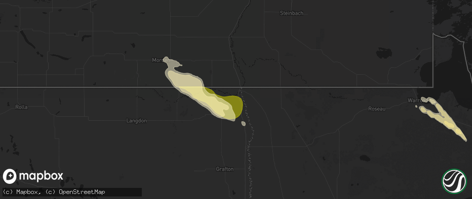 Hail map in Pembina, ND on July 26, 2026