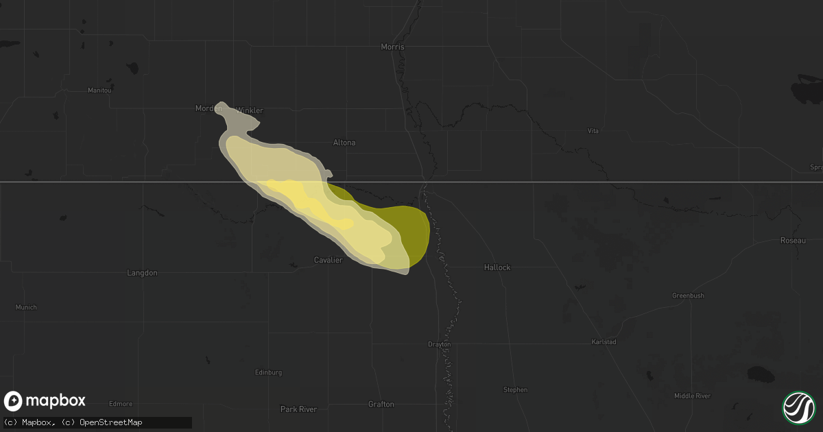 Hail map in Pembina, ND on July 26, 2026