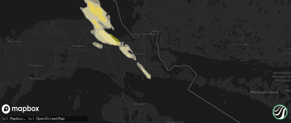 Hail map in Pickford, MI on July 26, 2026