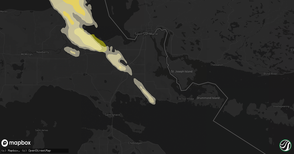 Hail map in Pickford, MI on July 26, 2026