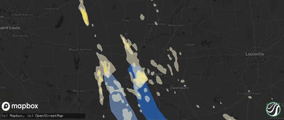Hail map in Poseyville, IN on July 26, 2026