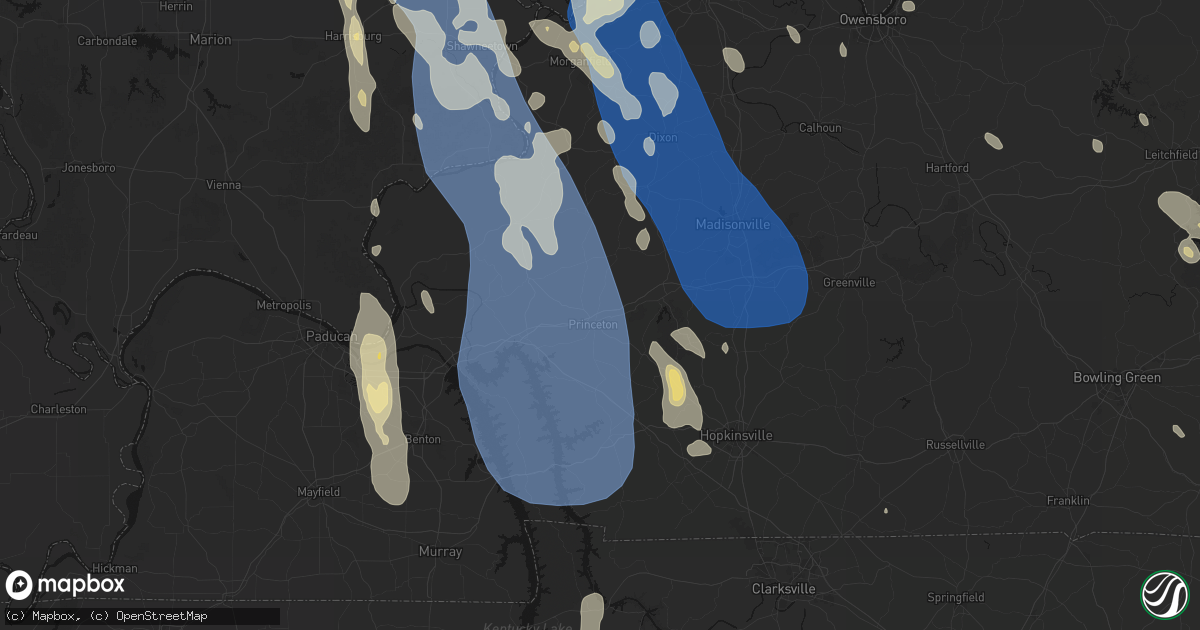 Hail map in Princeton, KY on July 26, 2026