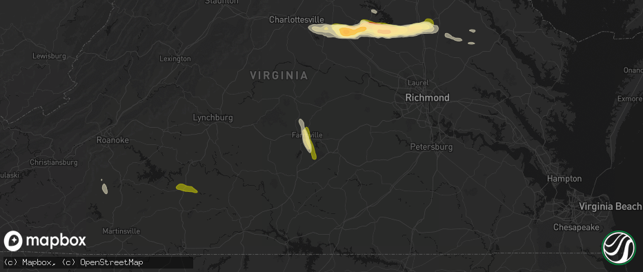 Hail map in Rice, VA on July 26, 2026