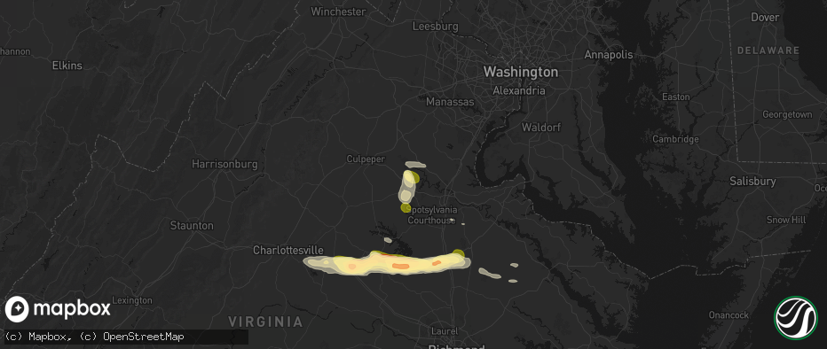 Hail map in Richardsville, VA on July 26, 2026