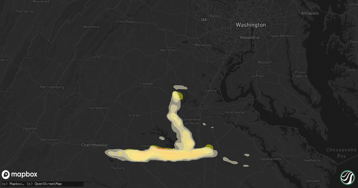 Hail map in Richardsville, VA on July 26, 2026