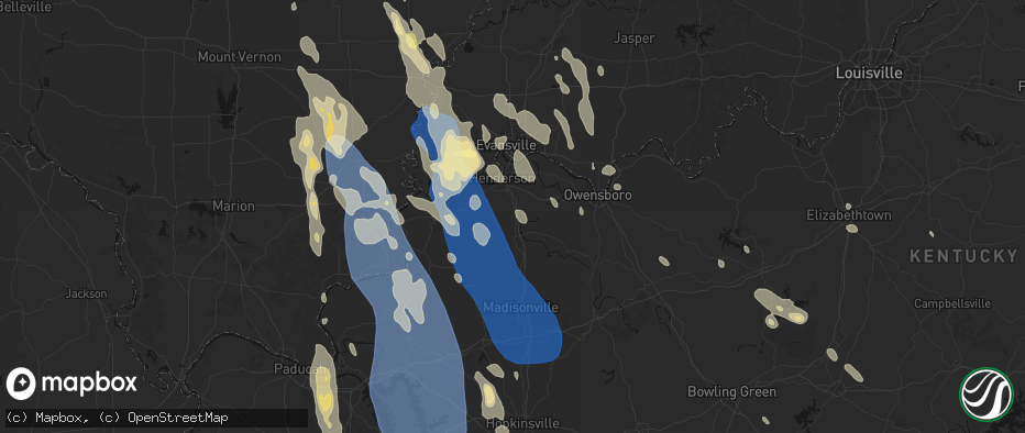 Hail map in Robards, KY on July 26, 2026