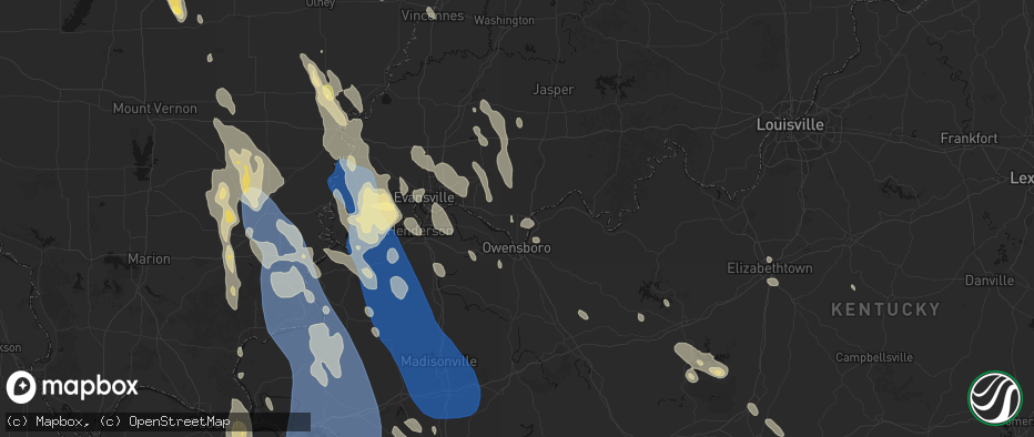 Hail map in Rockport, IN on July 26, 2026