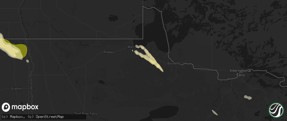 Hail map in Roosevelt, MN on July 26, 2026