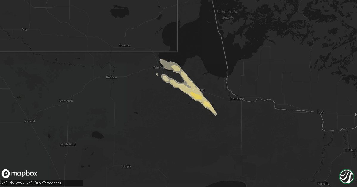 Hail map in Roosevelt, MN on July 26, 2026
