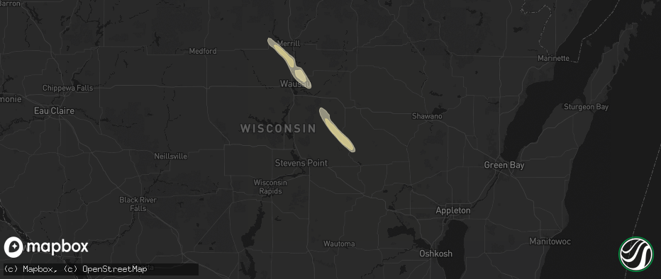 Hail map in Rosholt, WI on July 26, 2026