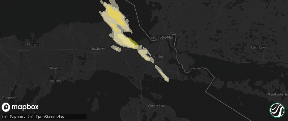 Hail map in Rudyard, MI on July 26, 2026