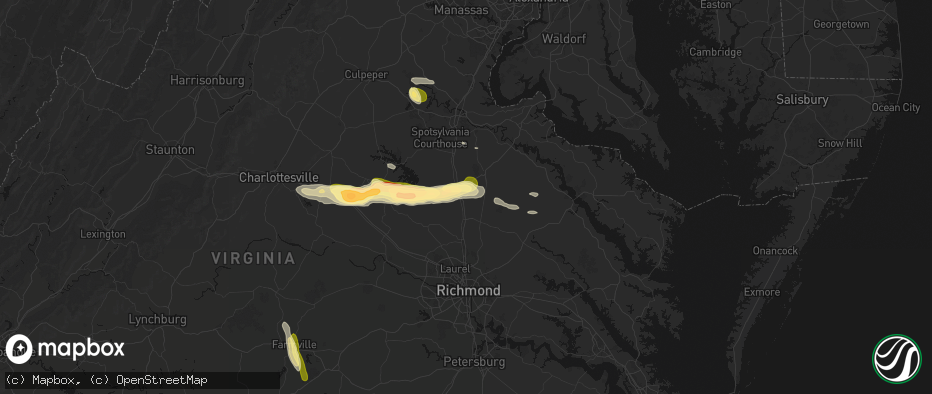 Hail map in Ruther Glen, VA on July 26, 2026