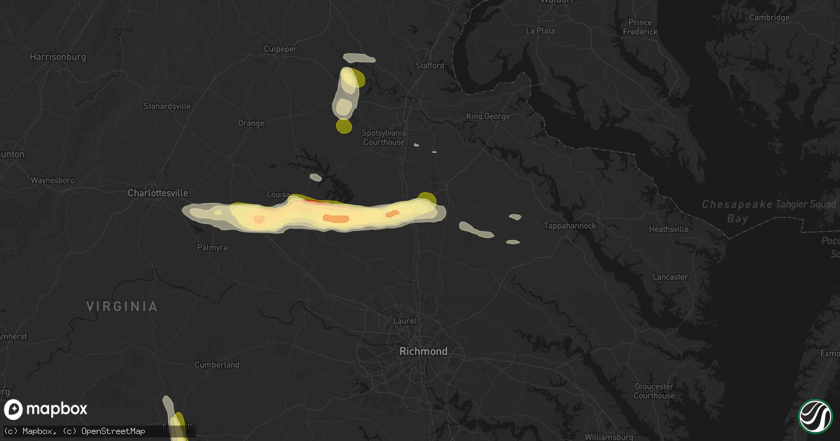 Hail map in Ruther Glen, VA on July 26, 2026