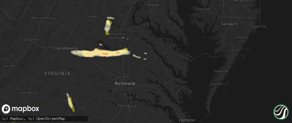Hail map in Saint Stephens Church, VA on July 26, 2026