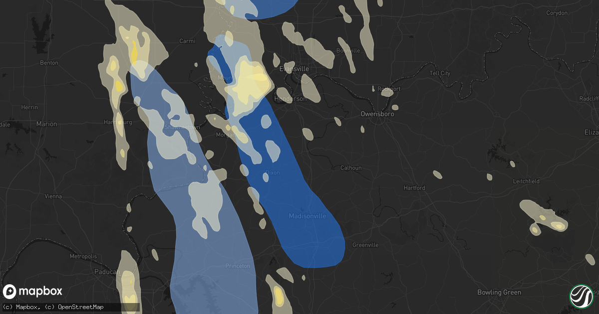 Hail map in Sebree, KY on July 26, 2026