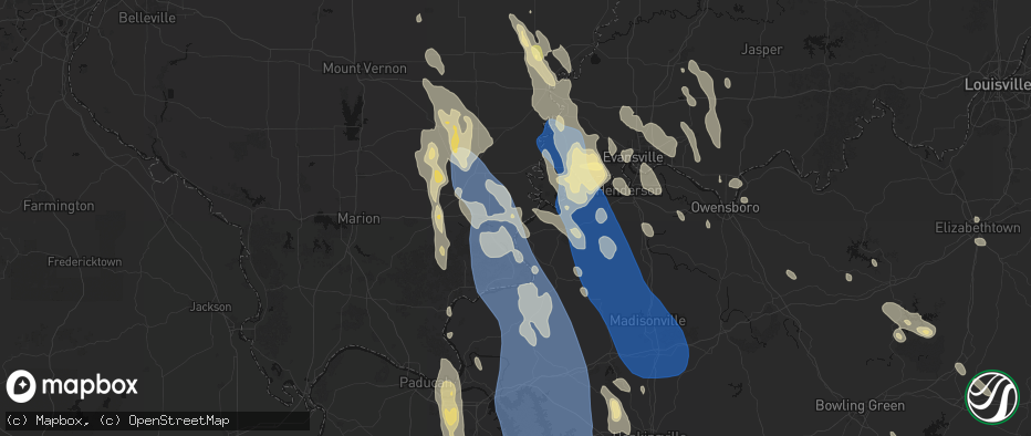 Hail map in Shawneetown, IL on July 26, 2026