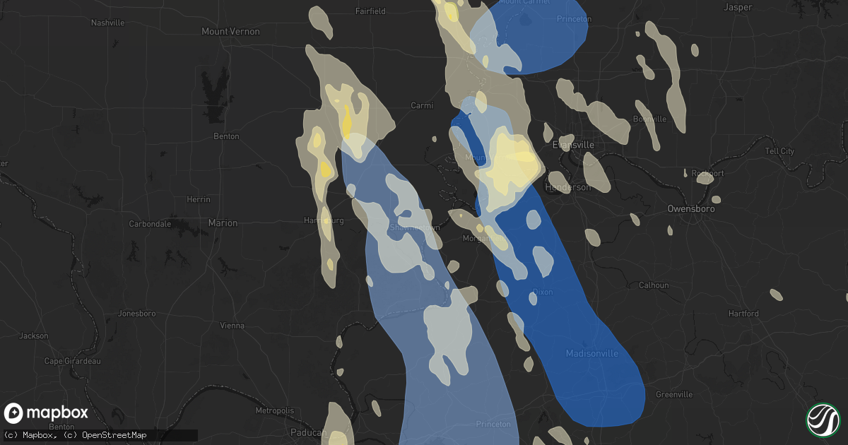 Hail map in Shawneetown, IL on July 26, 2026