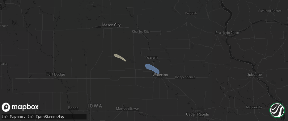 Hail map in Shell Rock, IA on July 26, 2026