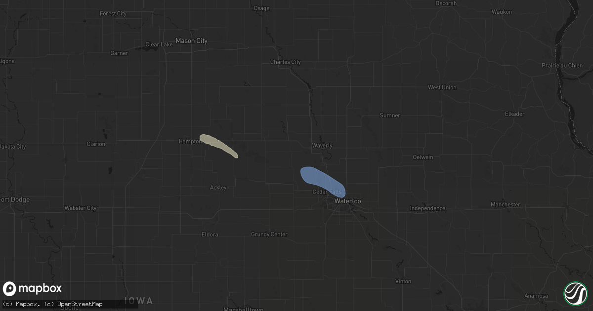 Hail map in Shell Rock, IA on July 26, 2026