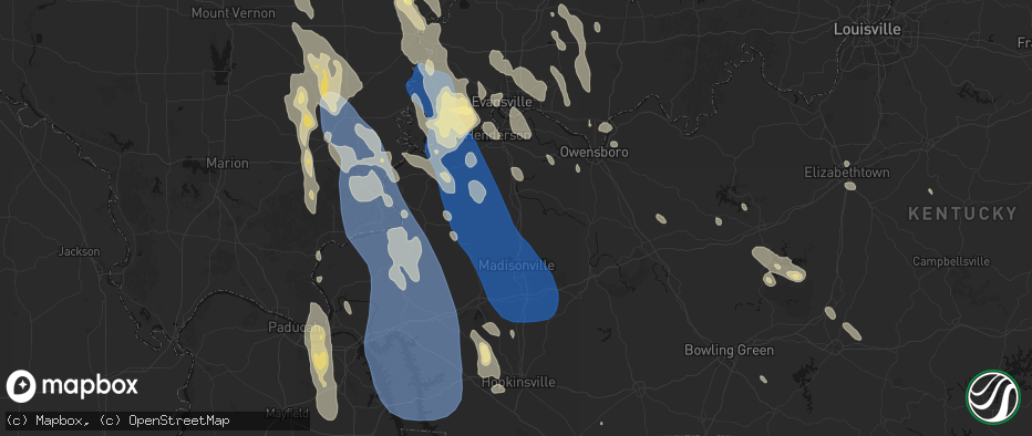 Hail map in Slaughters, KY on July 26, 2026
