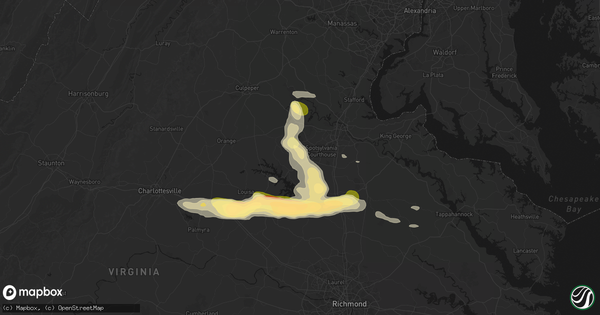 Hail map in Spotsylvania, VA on July 26, 2026