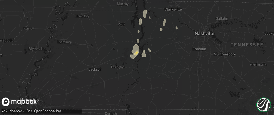 Hail map in Sugar Tree, TN on July 26, 2026