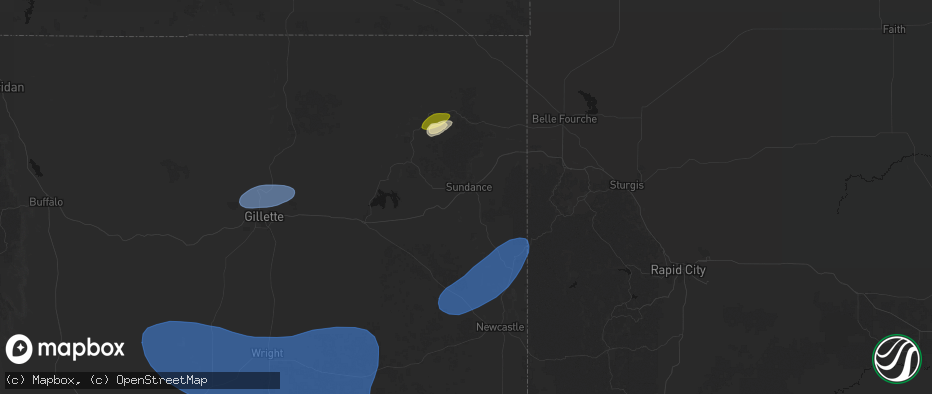 Hail map in Sundance, WY on July 26, 2026
