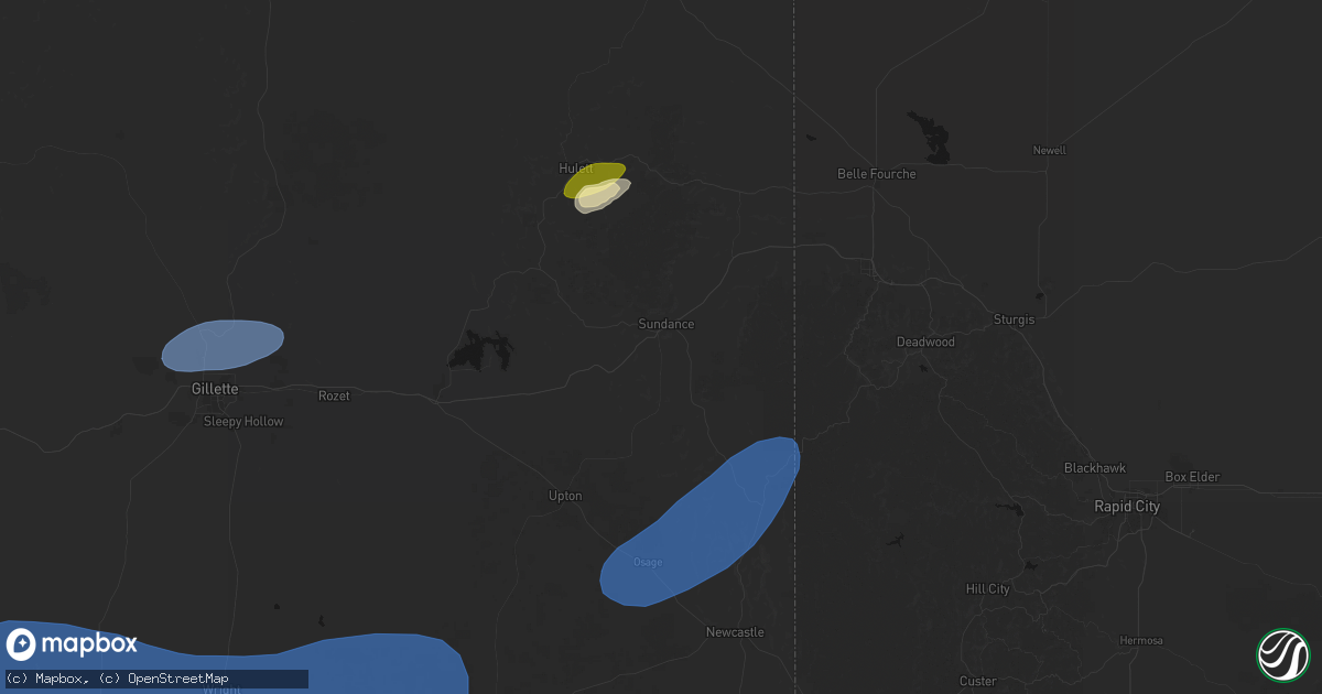 Hail map in Sundance, WY on July 26, 2026