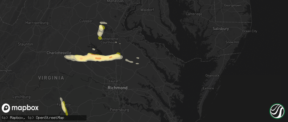 Hail map in Tappahannock, VA on July 26, 2026