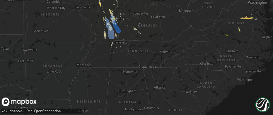 Hail map in Tennessee on July 26, 2026