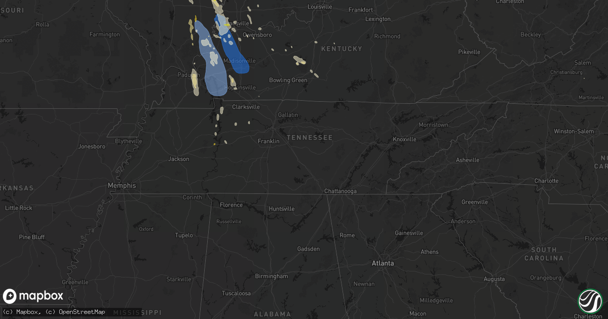 Hail map in Tennessee on July 26, 2026