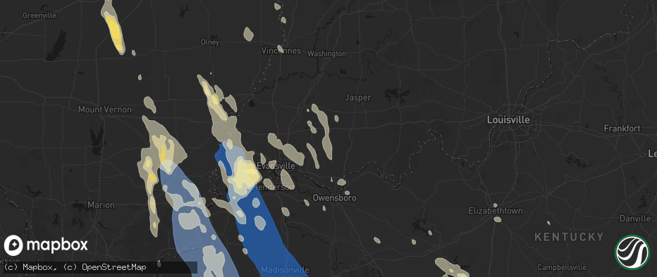 Hail map in Tennyson, IN on July 26, 2026