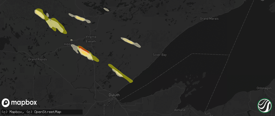 Hail map in Two Harbors, MN on July 26, 2026
