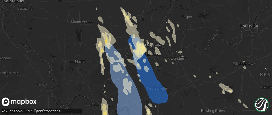 Hail map in Uniontown, KY on July 26, 2026