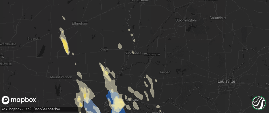 Hail map in Vincennes, IN on July 26, 2026