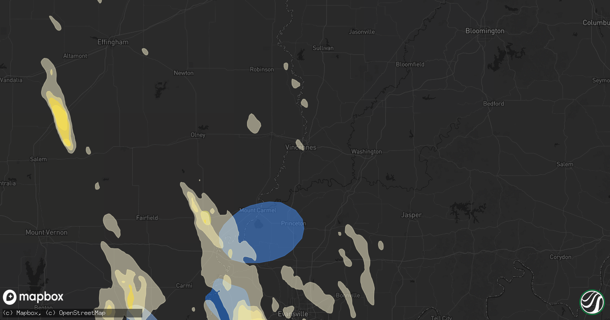 Hail map in Vincennes, IN on July 26, 2026