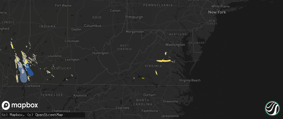 Hail map in Virginia on July 26, 2026