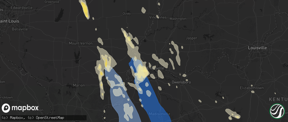 Hail map in Wadesville, IN on July 26, 2026