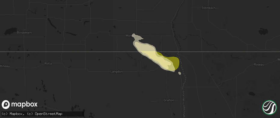 Hail map in Walhalla, ND on July 26, 2026